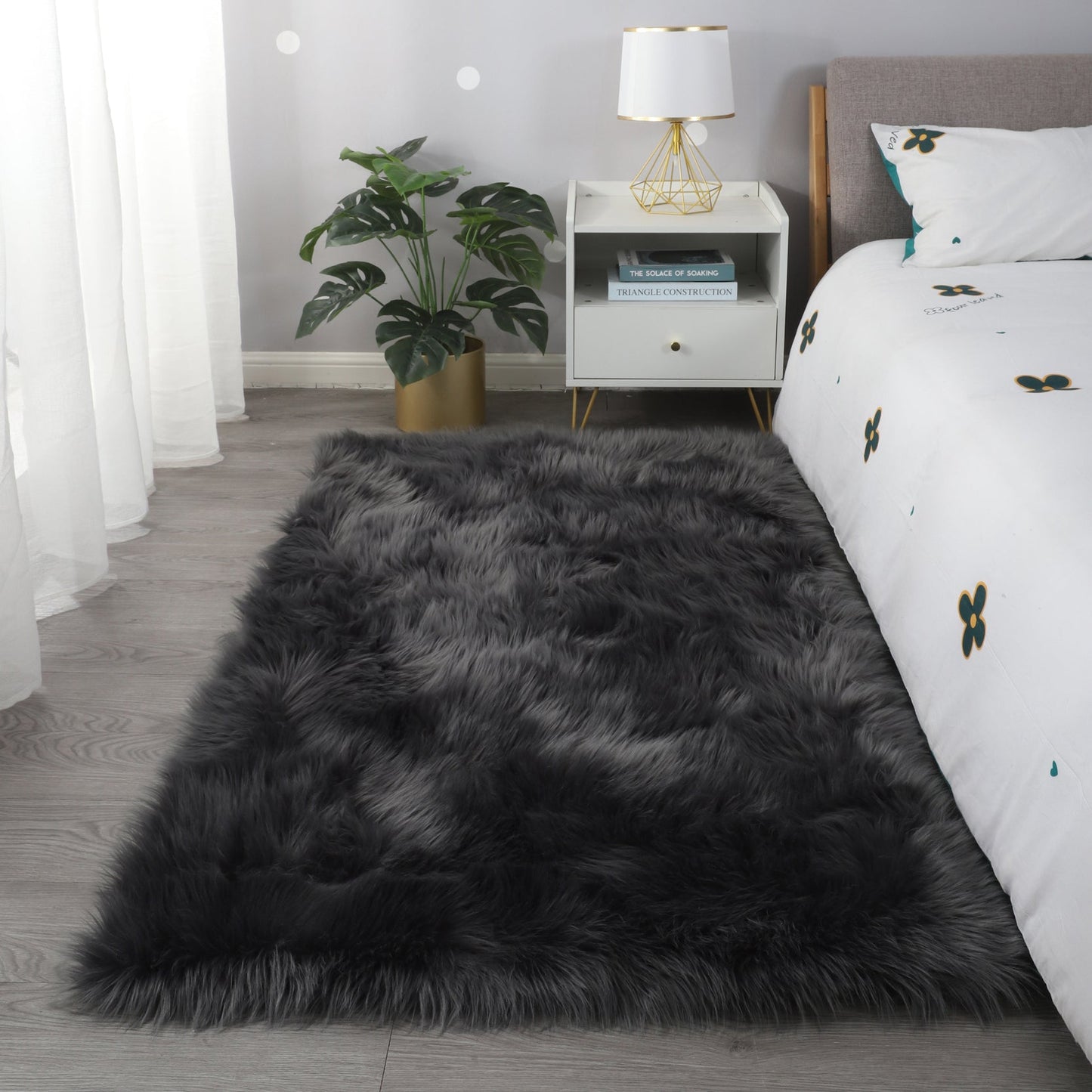 Cozy Ultra Soft Fluffy Faux Fur Grey Area Rug - HousesNice