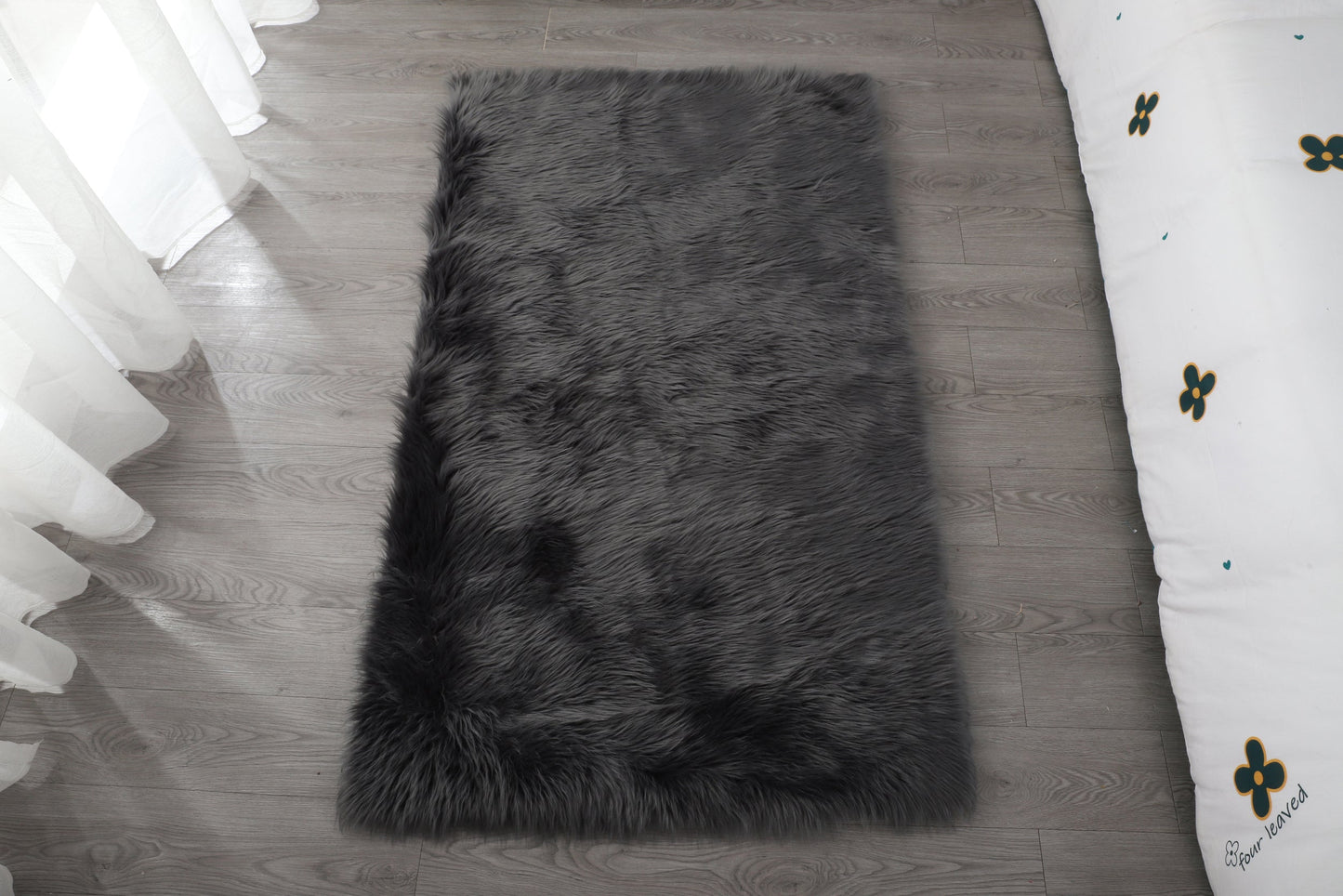 Cozy Ultra Soft Fluffy Faux Fur Grey Area Rug - HousesNice