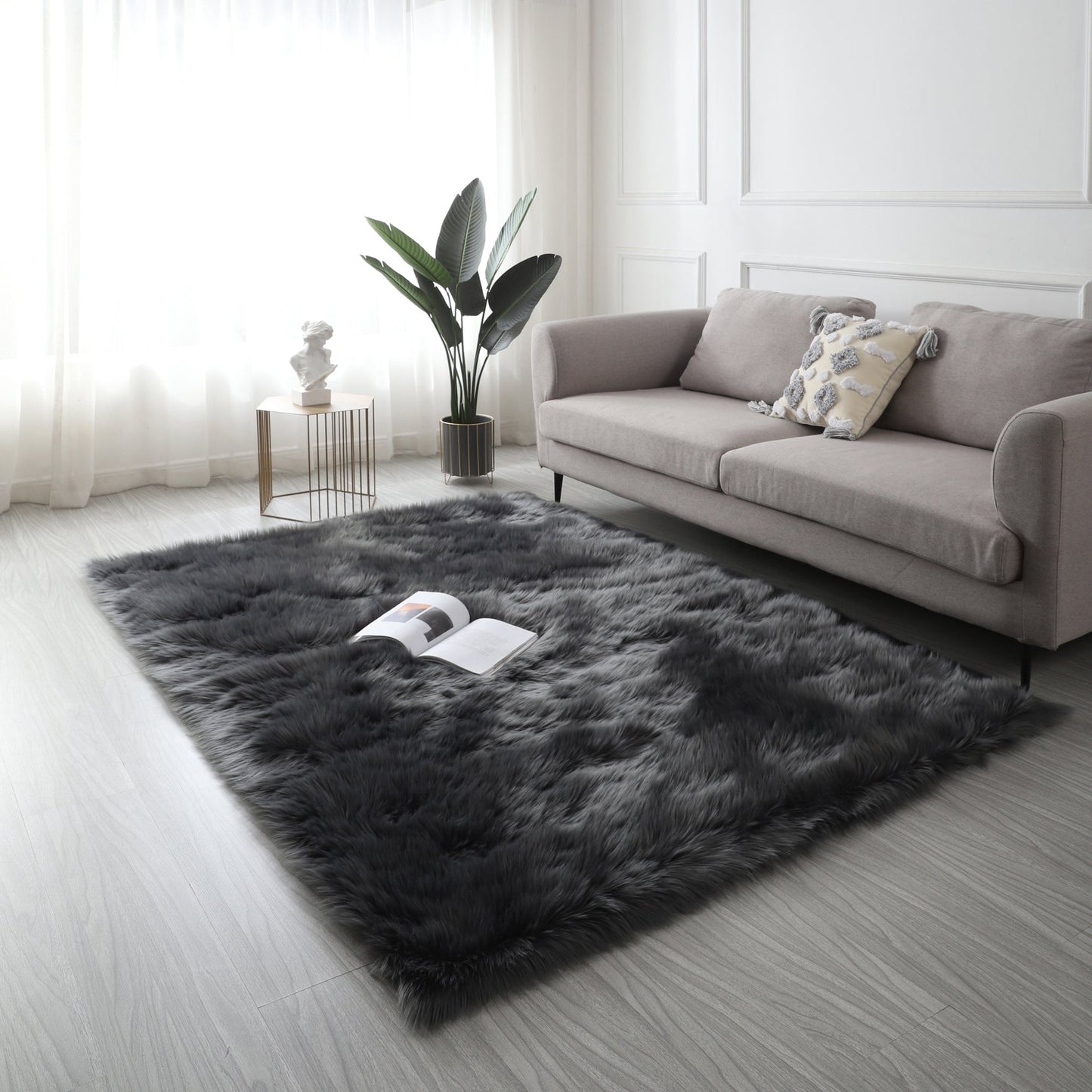 Cozy Ultra Soft Fluffy Faux Fur Grey Area Rug - HousesNice