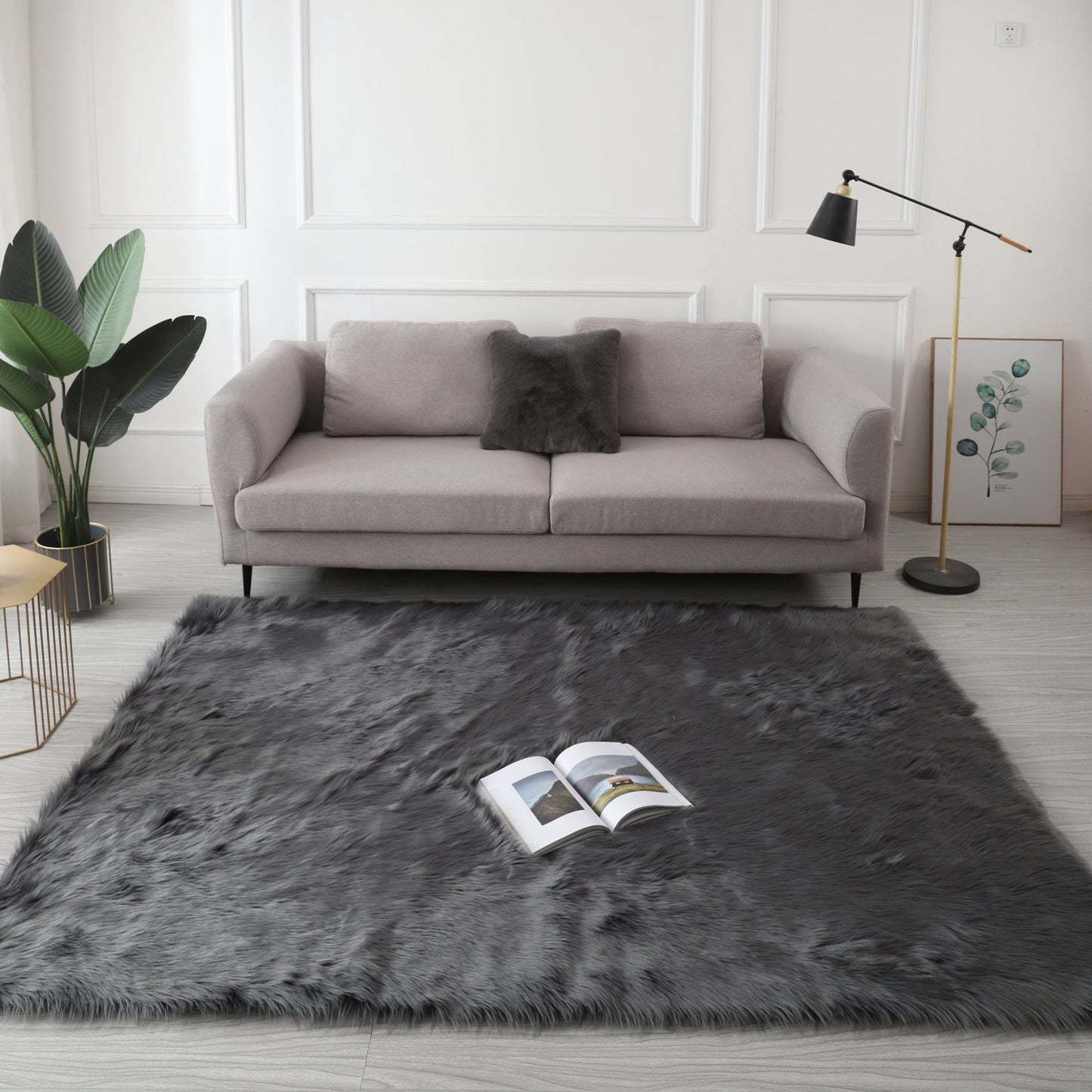 Cozy Ultra Soft Fluffy Faux Fur Grey Area Rug - HousesNice
