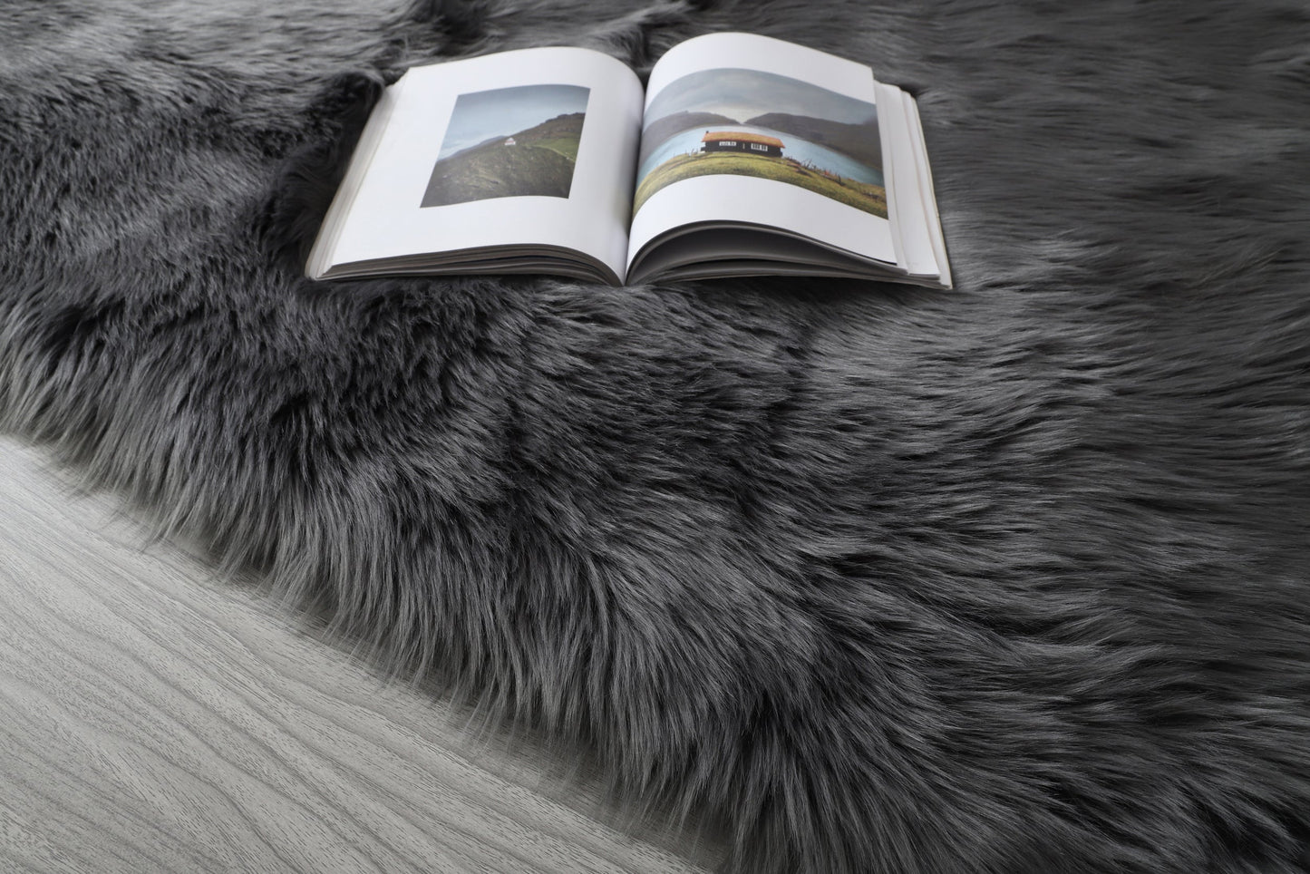 Cozy Ultra Soft Fluffy Faux Fur Grey Area Rug - HousesNice