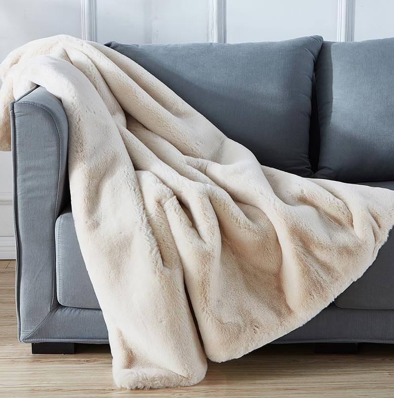 Cassilda Luxury Beige Chinchilla Faux Fur Throw Blanket - HousesNice