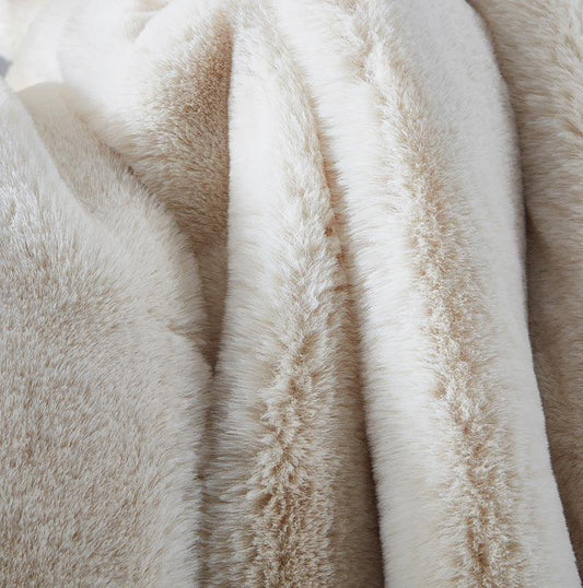 Cassilda Luxury Beige Chinchilla Faux Fur Throw Blanket - HousesNice