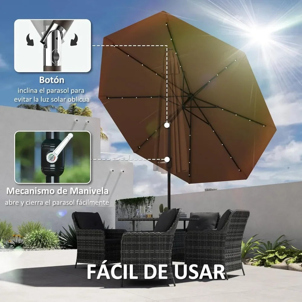 Sombrilla de jardín con luz LED solar para terraza