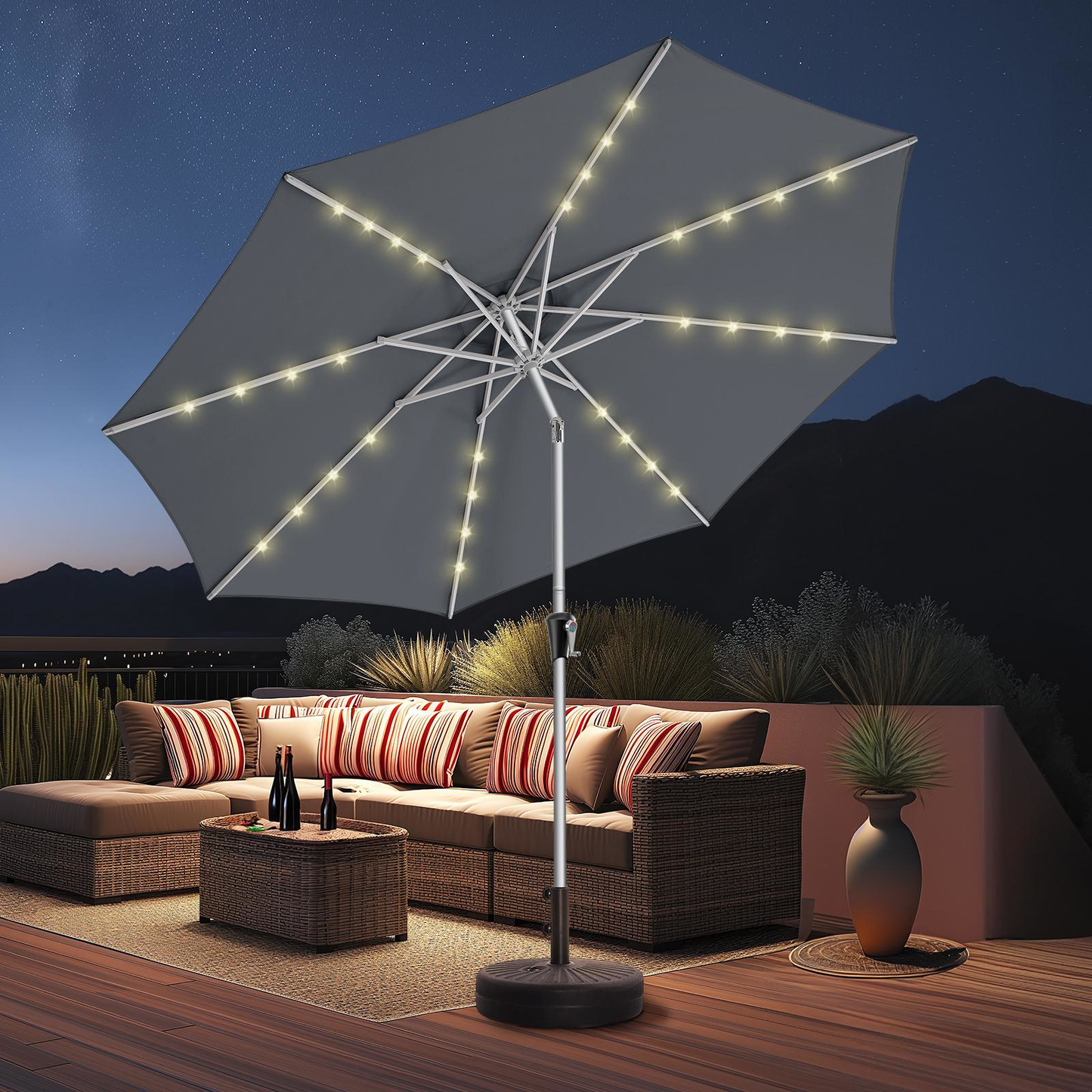 Premium Solar powered LED Outdoor Umbrella | Garden & Patio Shade