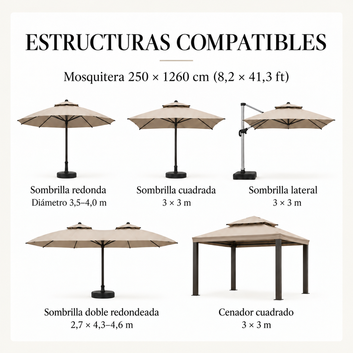 Extra-Tall Mosquito Net 2.5 m High × 12.6 m Perimeter — for 3 × 3 m Gazebos and Square Patio Umbrellas