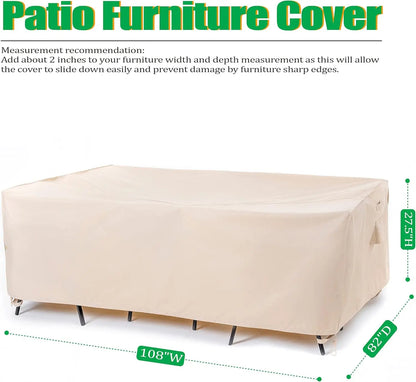 Patio Furniture Cover, Waterproof Anti-UV for Table and Chairs Set, Beige, 108"x82"