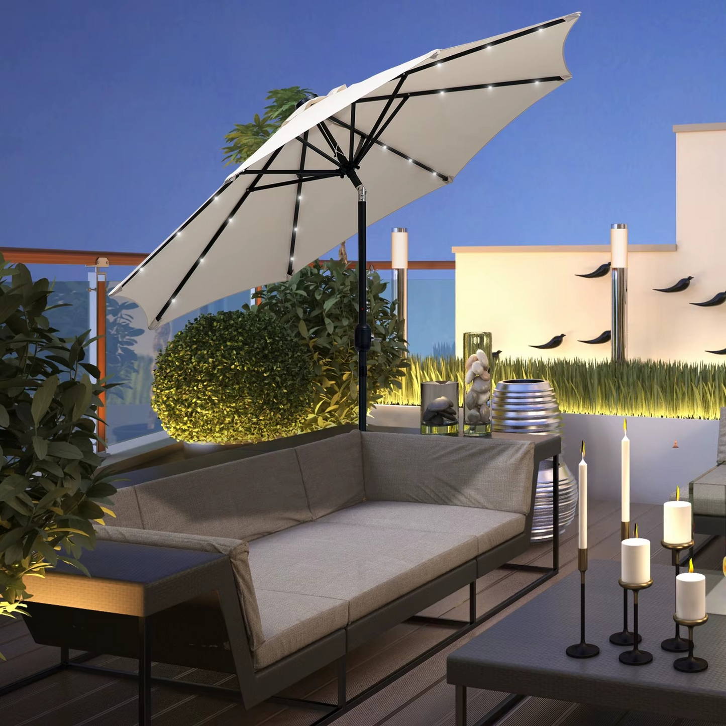 Sombrilla de jardín con luz LED solar para terraza