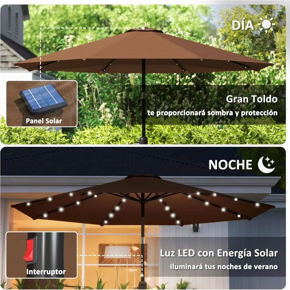 Sombrilla de jardín con luz LED solar para terraza
