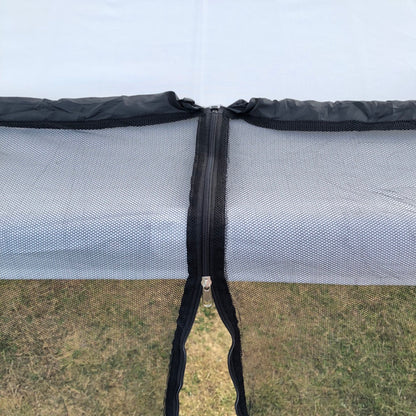 Upper end of the mosquito net zipper with drawstring attachment at the canopy edge