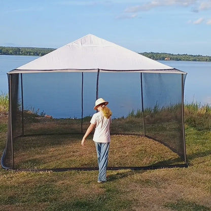Using the main zipper entrance of the 250 × 1650 cm mosquito net installed on a 4 × 4 m gazebo